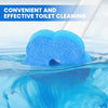 A blue toilet cleaning brush is shown submerged in water, demonstrating convenient and effective toilet cleaning.