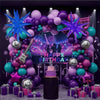 Lebendiger Ballonbogen-Set mit lila und türkis, Sternen und Gitarre, für einen K-Pop-Geburtstag