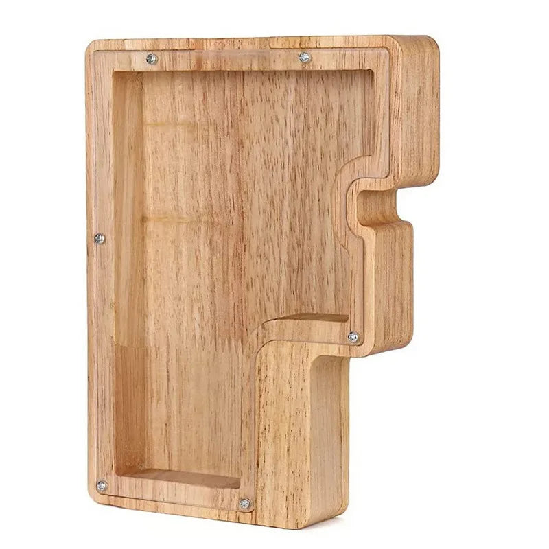 Piggy bank alphabet en bois avec fente rectangulaire et bords arrondis