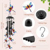 A hanging wind chime decoration featuring seven dragonflies, metal cups, and an S-hook.