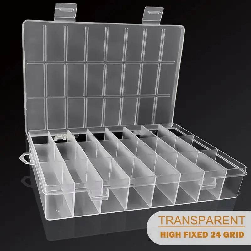Transparent high fixed 24 grid plastic storage box for jewelry beads and small items