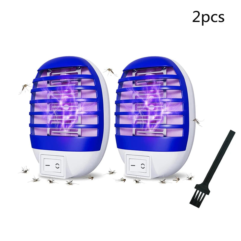 Two blue and white mosquito killer LED trap lamps with black applicators.