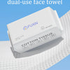 A white Fuxin thick wet dry dual-use cotton tissue face towel is shown resting on a white textured cloth.