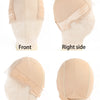 Four views of a beige velvet headband wig cap showing the front, right side, left side, and back.