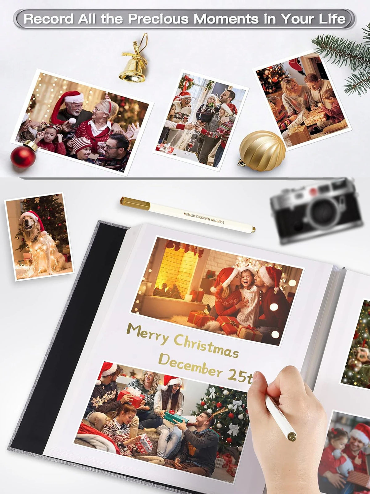 Fotoalbum mit Weihnachtserinnerungen, Familie und festliche Szenen.