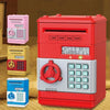 A set of three electronic password piggy banks for kids in pink, yellow, and red colors.