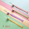 Four silicone toilet lid lifters in pink, green, purple, and yellow are displayed on a light background.