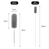 Comparison showing an extendable microfiber duster before and after stretching.