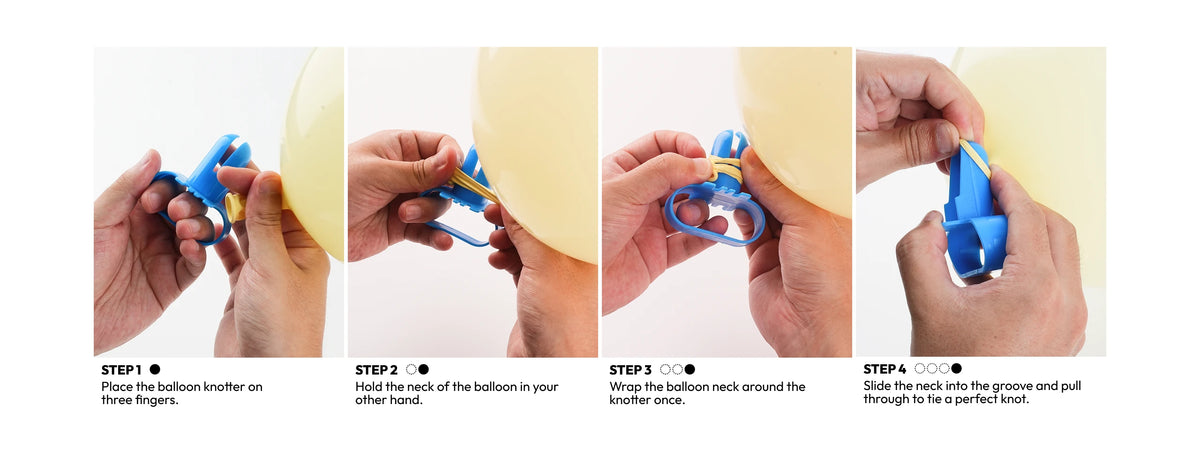 Demonstration of how to use an electric balloon inflator pump by placing the knofter and tying a knot.