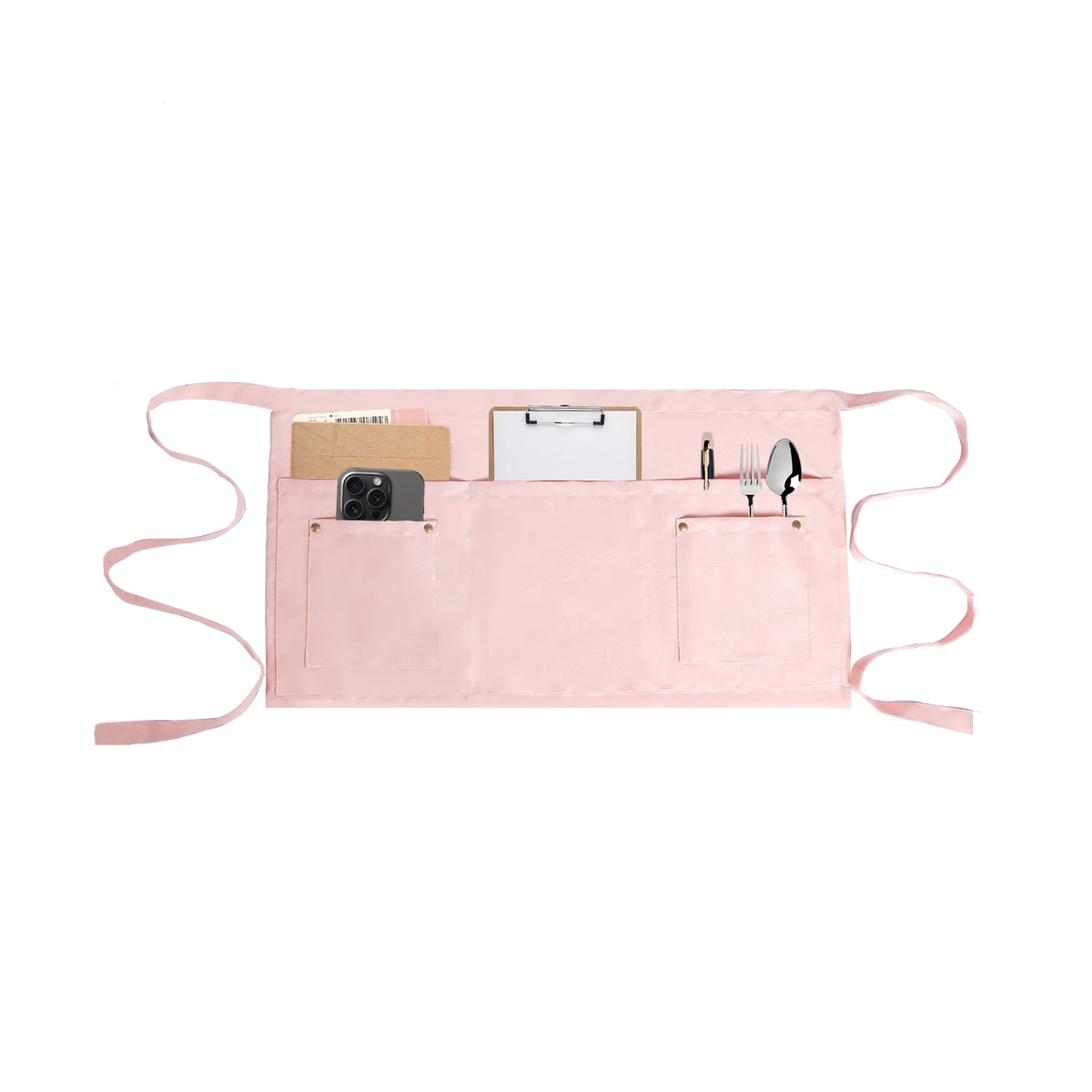 Rosa Unisex-Server-Schürze mit Aufbewahrungstaschen für Werkzeuge und Gegenstände.