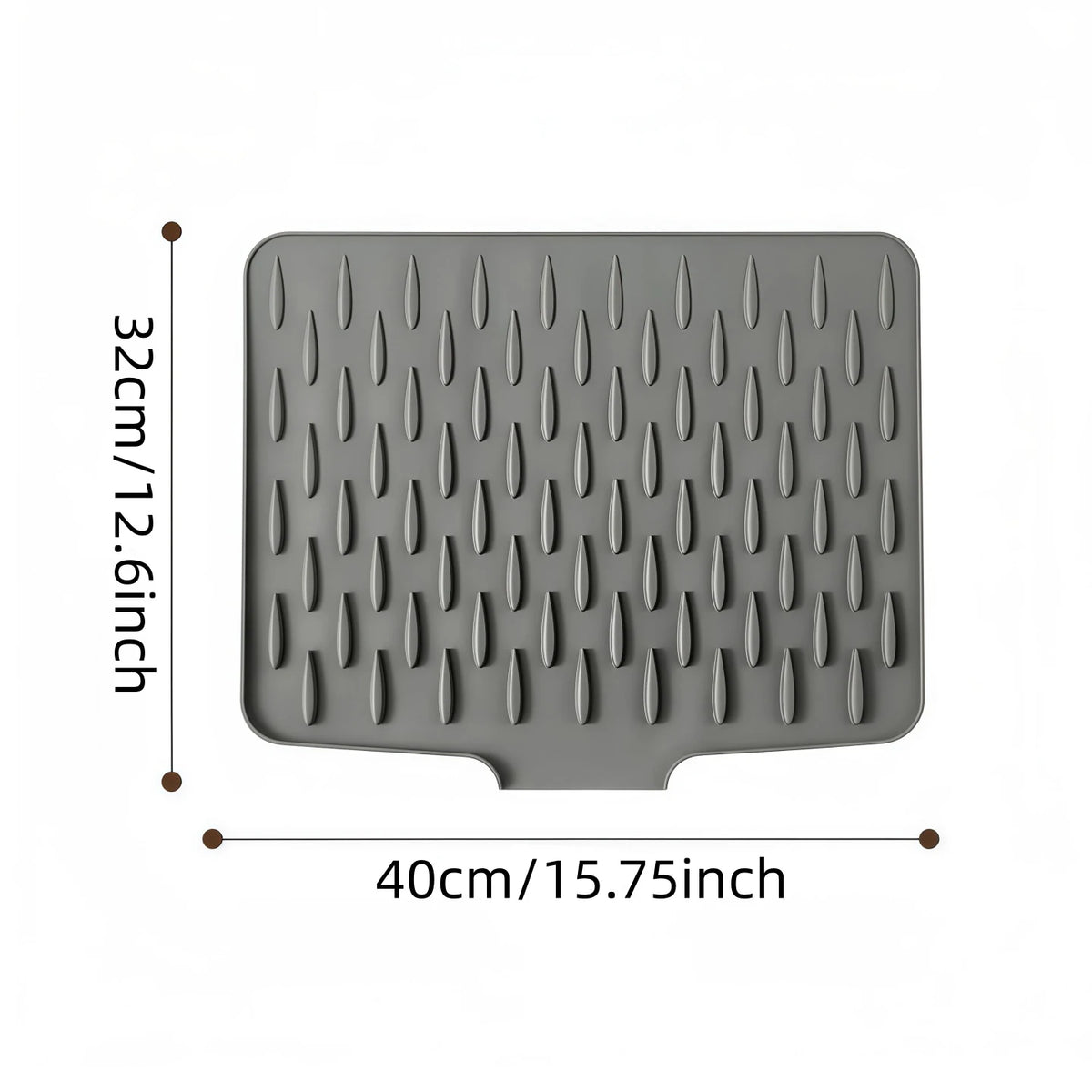Gray silicone drain mat with a perforated surface for kitchen and countertop use