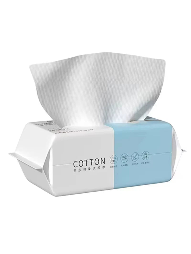 Box of disposable cotton facial wipes for sensitive skin