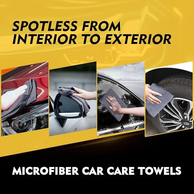 Microfiber car care towels used to clean a car's interior and exterior.