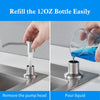 Demonstration of refilling a 12oz bottle using a stainless steel liquid soap dispenser pump.