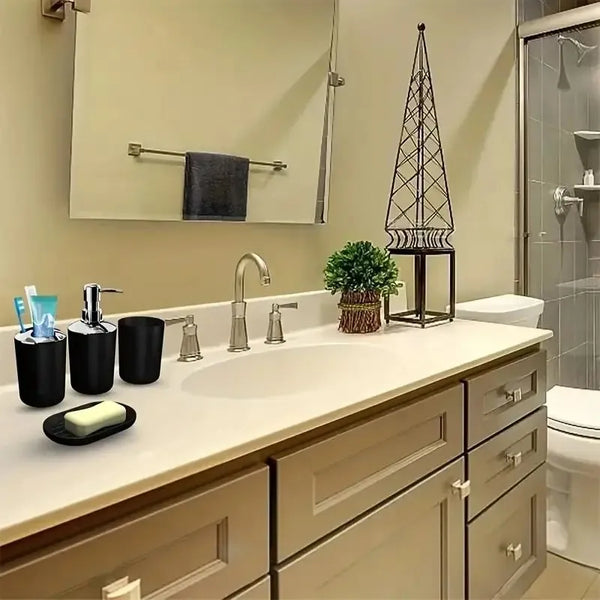 A bathroom vanity featuring a white countertop, sink, and storage cabinets with a towel rack and decorative stand.