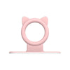 A pink silicone self-adhesive cabinet door handle lifter with a cat-ear design.
