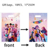 Front and back views of a set of 10 gift bags featuring K-Pop themed designs