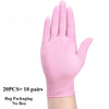 A hand wearing a pink disposable nitrile glove is shown against a white background.
