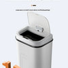 A white 15L touchless sensor trash can with a lid is shown on a light gray background.