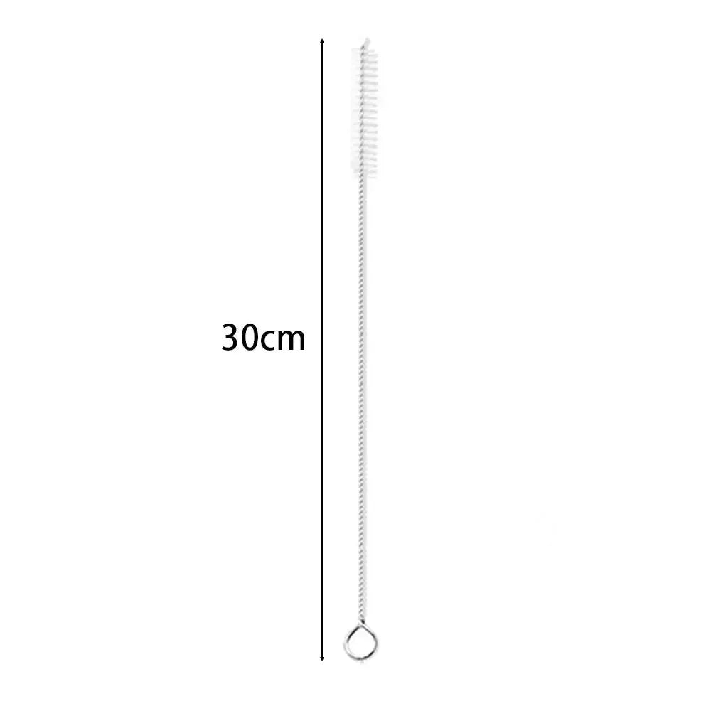 Langes Edelstahl-Trinkhalm mit Schlaufe unten, 30 cm lang.