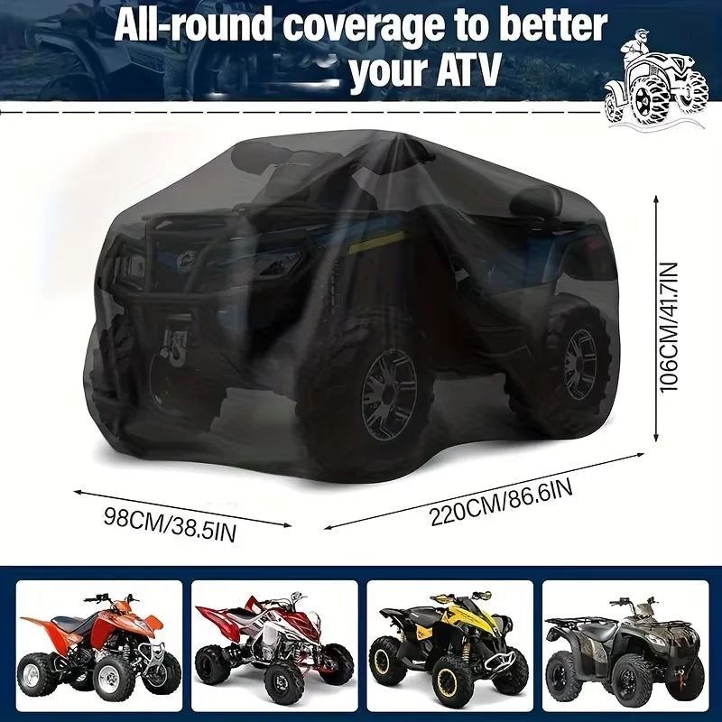Black heavy-duty cover for an ATV, designed to provide all-round coverage and protection.