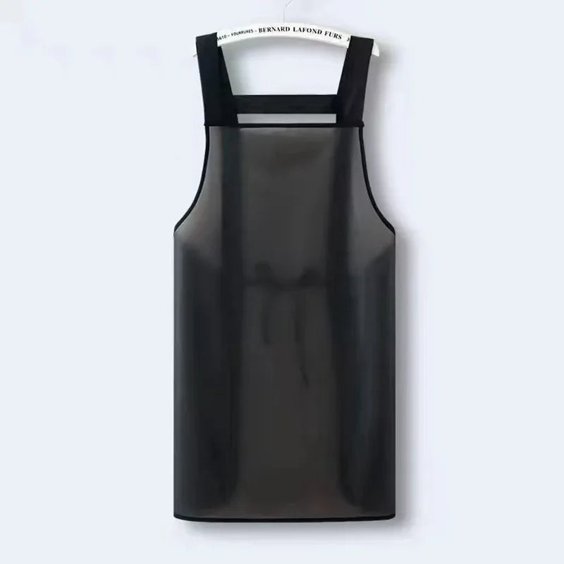 A black waterproof kitchen apron with a mesh back is displayed against a white background.