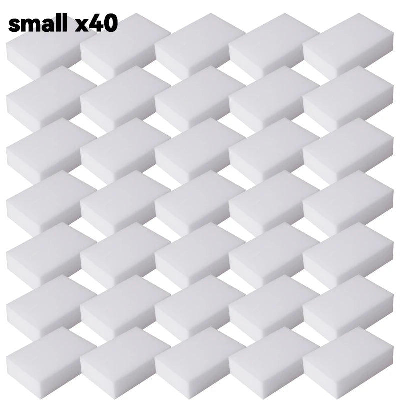A grid of forty small white melamine cleaning sponges or magic erasers.
