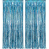 Blue tinsel fringe curtain backdrop set with shimmering strands