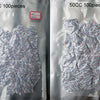 A comparison of 30CC and 50CC food grade oxygen absorbers, showing the quantity of pieces in each package.