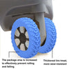 A close-up view of a blue tire with a black rim and thick tread, showing the package area increased to prevent rolling and fa