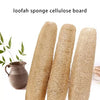 Three cylindrical loofah sponge cellulose boards in a natural beige color