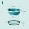 Recipiente portátil plegable para lavar ropa en color verde azulado y blanco, visto desde arriba.