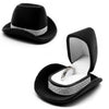 Black velvet cowboy hat jewelry storage box with a silver hat insert and band
