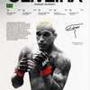 A black and white portrait of Charles 'Do Bronx' Oliveira in an MMA fighting stance.