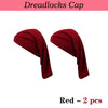 Two red spandex dreadlocks caps shown from the side.