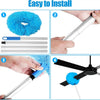 A set of extendable ceiling fan duster tools showing the brush head and various extension rods for easy installation.