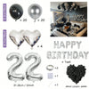 Bulk set of silver and black letter, round, and heart balloons for parties
