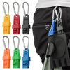 A set of colorful durable glove clips with ergonomic buckles shown against a black work uniform.