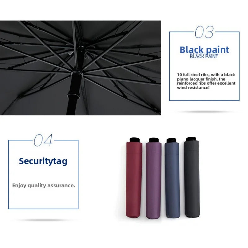 Close-up view of a black piano lacquer reinforced umbrella ribs and several black paint options.