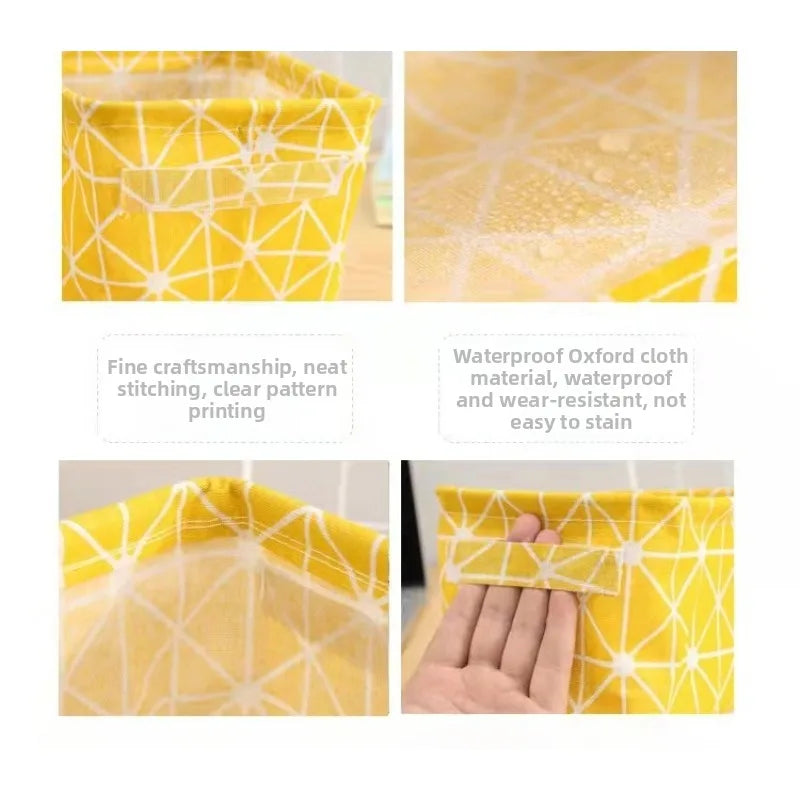 Yellow cotton and hemp storage basket with a geometric pattern