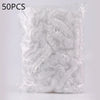 A clear plastic bag containing 50 pieces of reusable transparent shower caps.