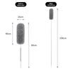 Comparison of an extendable microfiber duster before and after stretching, showing the length difference.
