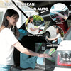 A woman is cleaning a car interior with an ultra-fine fiber tear-off towel roll, demonstrating easy cleaning of glass and lig