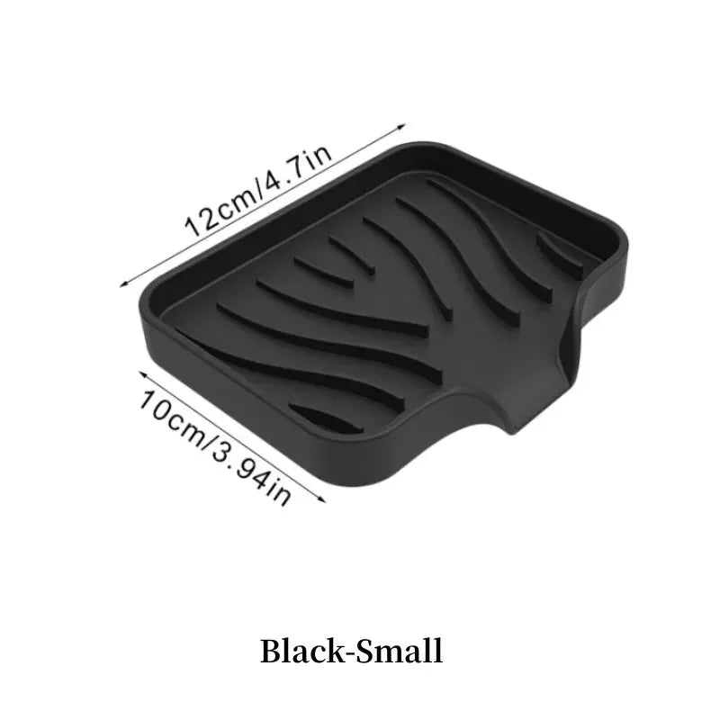 Black small silicone draining soap tray organizer with wavy grooves