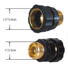 A black quick release garden hose coupler with a brass fitting, shown in side view.