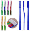 Una colección de diez cepillos de dientes de varios colores y formas, incluyendo cerdas duras, exhibidos contra un fondo blan