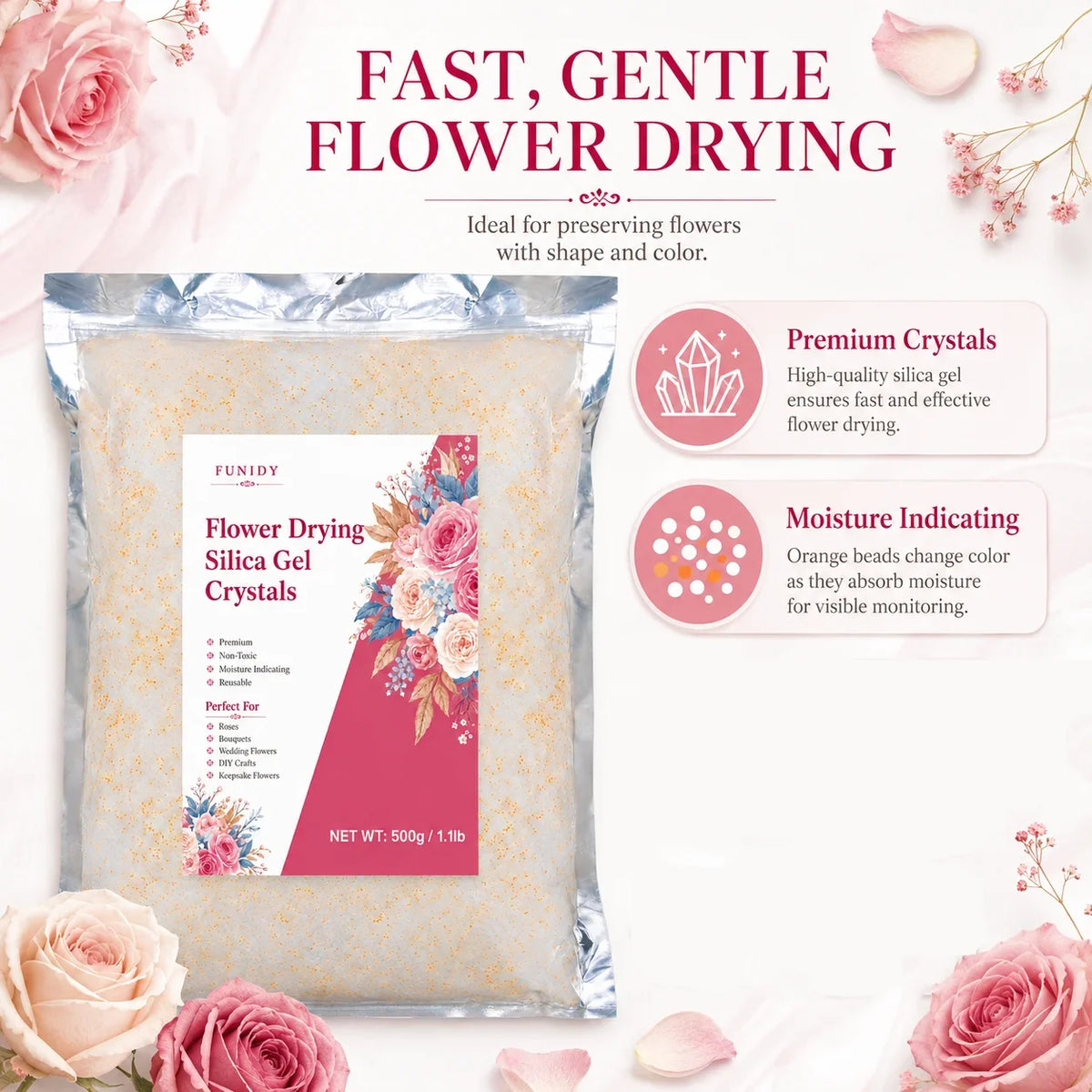 Bag of Flower Drying Silica Gel Crystals for preserving flowers with shape and color
