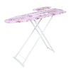 Tabla de planchar rosa floral con marco blanco y funda resistente al calor.