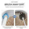 A disposable toilet brush set with a long handle is shown cleaning stubborn stains from a surface.