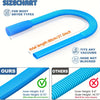 Blue flexible drying hose with an elastic connector shown in a curved shape for use with various dryers.